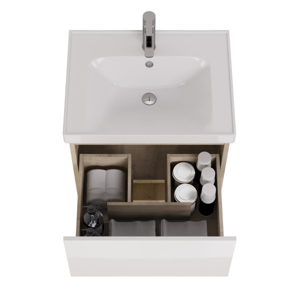 Тумба PERFECTO, 60 см, подвесная, 1 ящик, дуб эврика/белый глянец