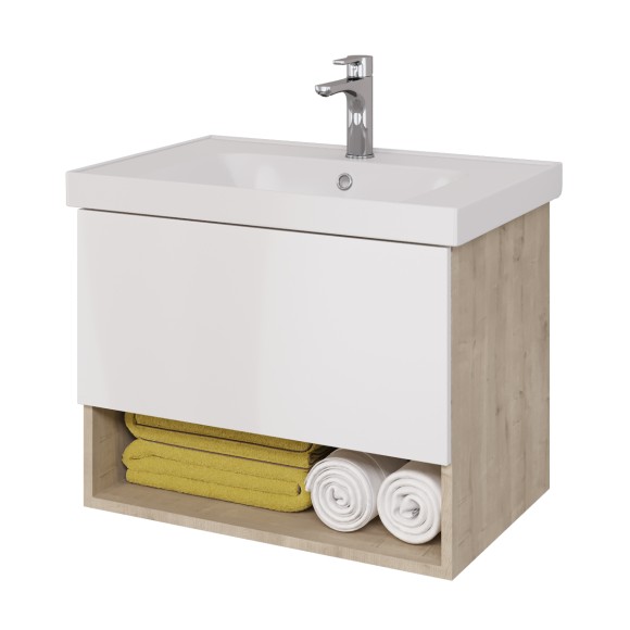 Тумба PERFECTO, 70 см, подвесная, 1 ящик, дуб эврика/белый глянец Тумба PERFECTO, 70 см, подвесная, 1 ящик, дуб эврика/белый глянец