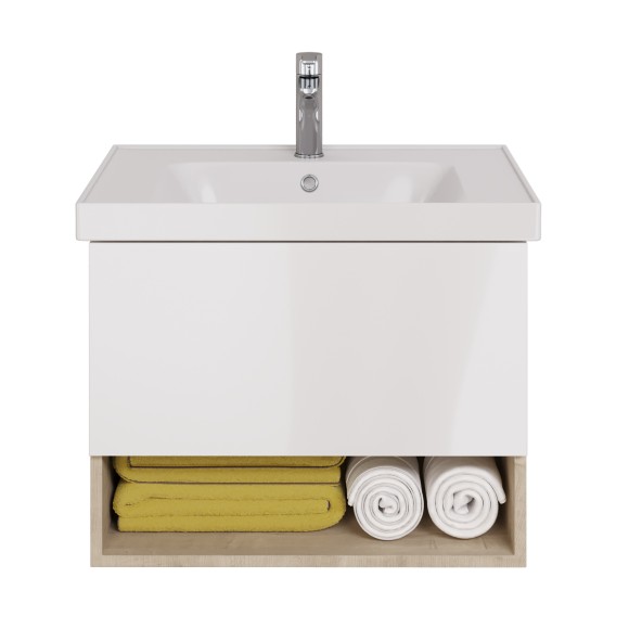 Тумба PERFECTO, 70 см, подвесная, 1 ящик, дуб эврика/белый глянец Тумба PERFECTO, 70 см, подвесная, 1 ящик, дуб эврика/белый глянец