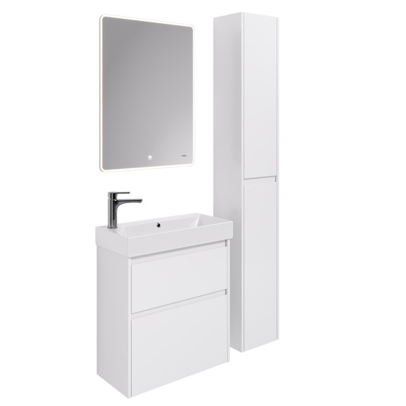 Пенал SLIM, 30 см, подвесной/напольный, универсальный, 2 дверцы, 4 стеклянные полки, белый глянец