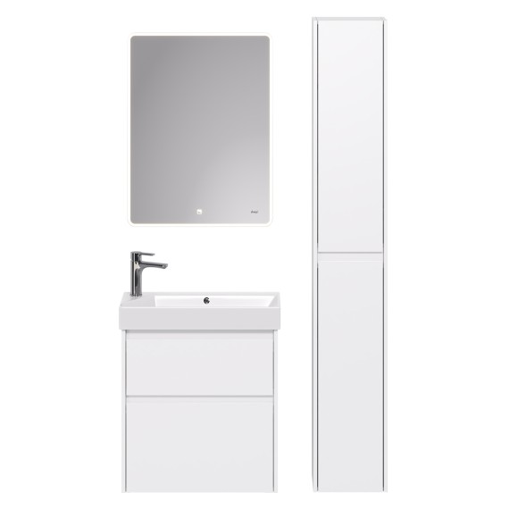 Пенал SLIM, 30 см, подвесной/напольный, универсальный, 2 дверцы, 4 стеклянные полки, белый глянец