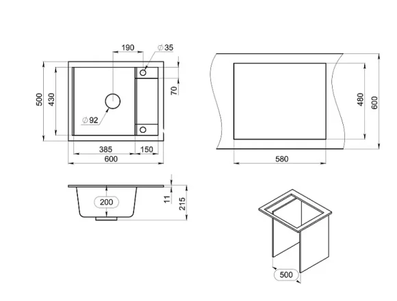 6002, ГРАФИТ (ЧЁРНО-СЕРЫЙ), кухонная мойка, кварц 6002, ГРАФИТ (ЧЁРНО-СЕРЫЙ), кухонная мойка, кварц
