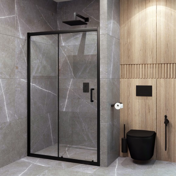 EG1B Душевое ограждение в проем EvaGold 100х190, профиль черный матовый, прозрачное стекло EG1B Душевое ограждение в проем EvaGold 100х190, профиль черный матовый, прозрачное стекло