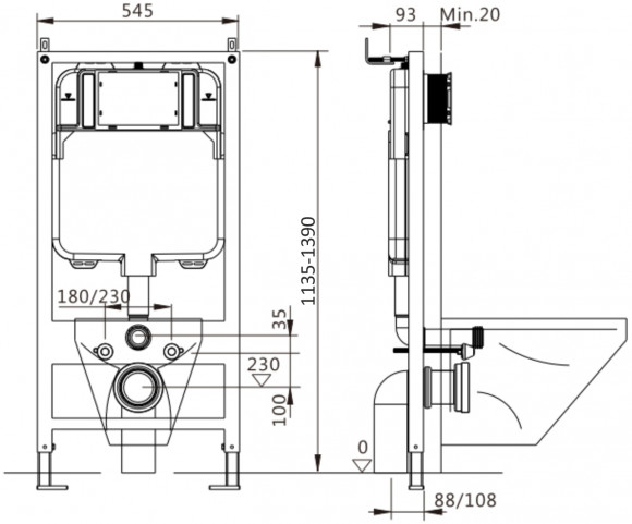 Инсталляция EvaGold 545-22 для подвесного унитаза кнопка нержавейка квадрат хром матовый 