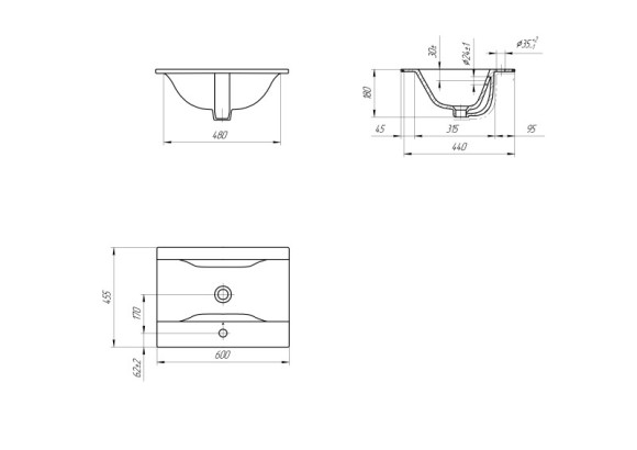 Раковина мебельная ONTARIO 60 1 отв.