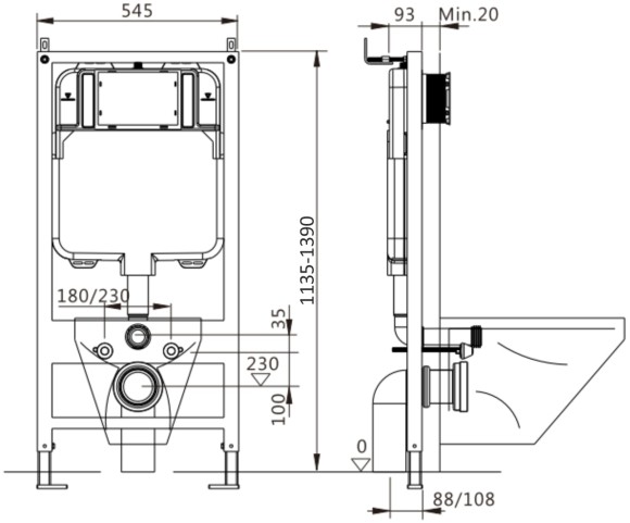 Инсталляция EvaGold 545-26 для подвесного унитаза кнопка нержавейка круг хром матовый 
