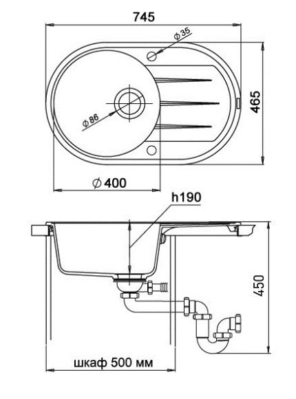 EWIGSTEIN Мойка ELEGANT R50F  1-чаша+крыло 752*470мм серый металлик арт.EW-