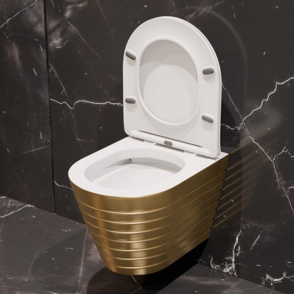 Унитаз подвесной K703G золотой безободковый, сиденье тонкое ДП, крепления 