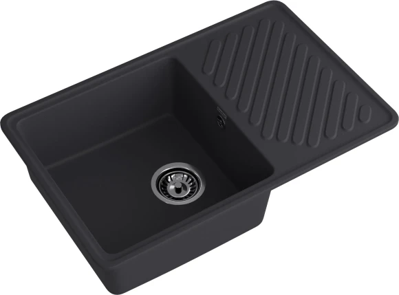GRANFEST Мойка QUARZ 52  1-чаша+крыло 760*480мм черный арт.GF-ZL-
