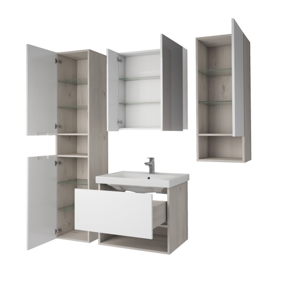 Полупенал PERFECTO, 35 см, подвесной, универсальный, 1 дверца, 1 стеклянная полка, дуб эврика/белый глянец