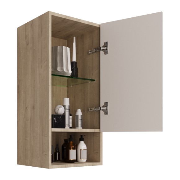 Полупенал PERFECTO, 35 см, подвесной, универсальный, 1 дверца, 1 стеклянная полка, дуб эврика/белый глянец