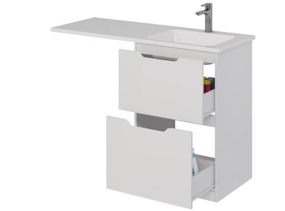 Тумба Bona, 60 см, напольная, 2 ящика, белый глянец