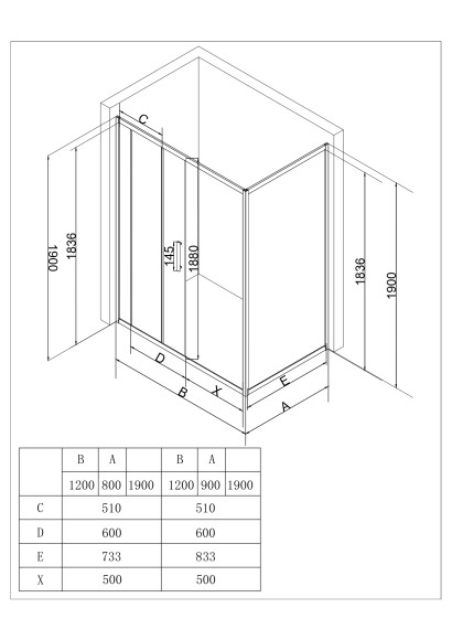 EG2C Душевое ограждение прямоугольное EvaGold 120х90, профиль хром, прозрачное стекло