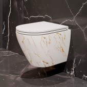 Унитаз подвесной K704MG золотой мрамор безободковый, сиденье тонкое ДП, крепления 