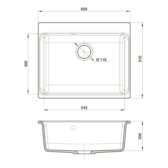 Мойка кухонная RIVELATO Axel 60, 620x510, Х-60 иней, кварц Мойка кухонная RIVELATO Axel 60, 620x510, Х-60 иней, кварц