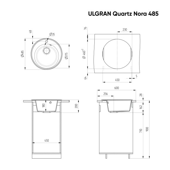 Мойка ULGRAN Quartz Nora 485-05, бетон Мойка ULGRAN Quartz Nora 485-05, бетон