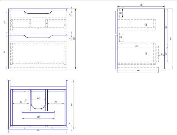 Тумба Q, 60 см, подвесная, 2 ящика, белый глянец