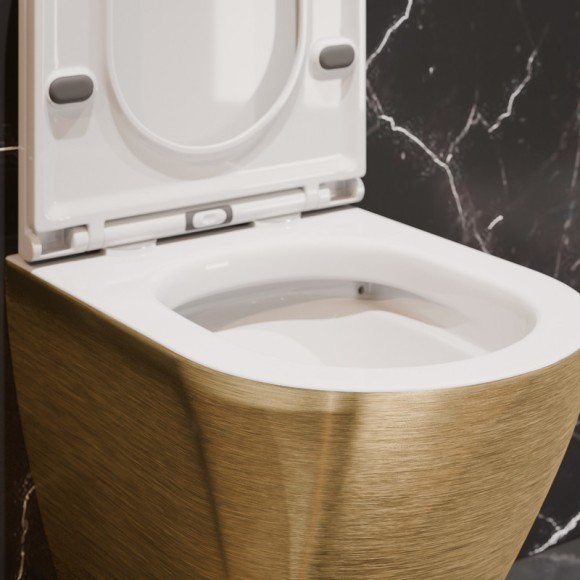 Унитаз подвесной K704G золотой безободковый, сиденье тонкое ДП, крепления 