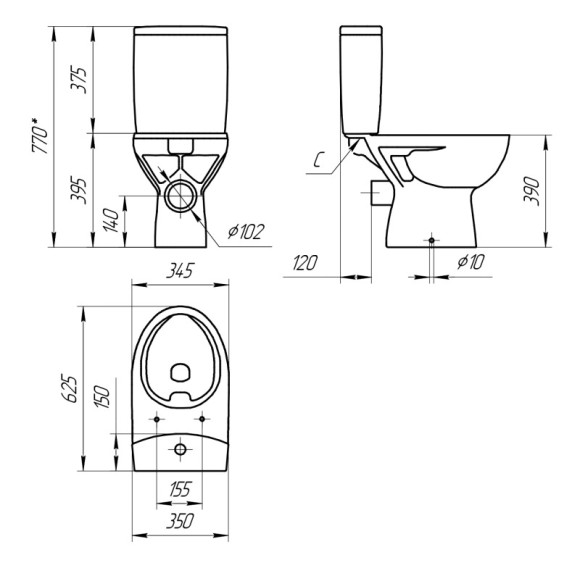 Унитаз компакт PARVA Clean On 011 3/6 DPL EO