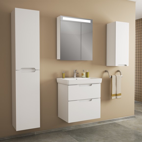 Тумба Q, 80 см, подвесная, 2 ящика, белый глянец