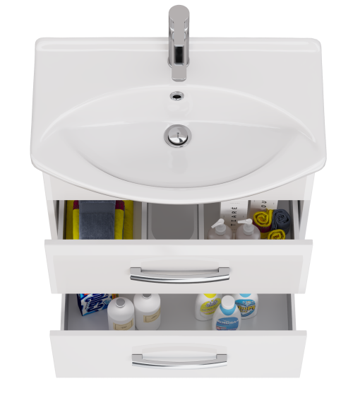 Тумба ALDA, 65 см , подвесная/напольная, 2 ящика. белый глянец, под ум. Лагуна 65