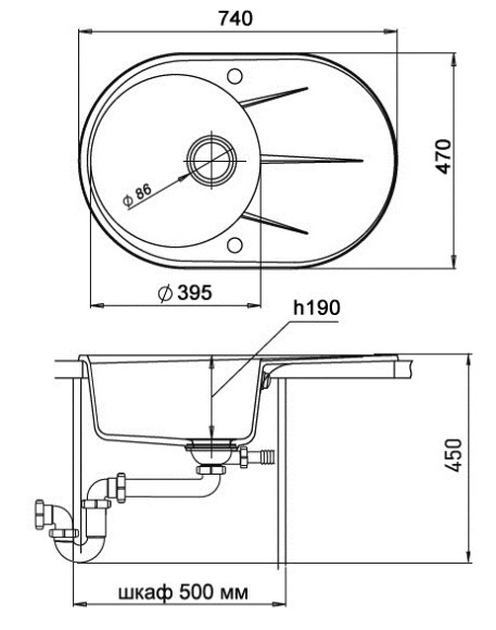 EWIGSTEIN Мойка RUND 50F  1-чаша+крыло 750*480мм иней арт.EW-