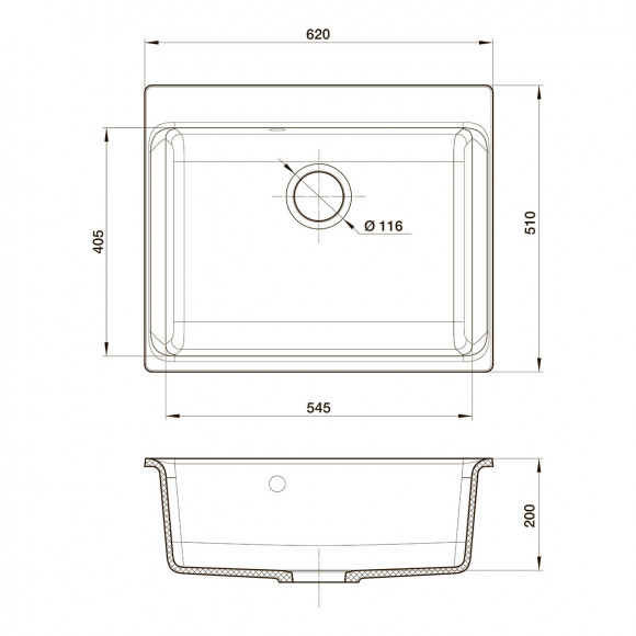 Мойка кухонная RIVELATO Axel 60, 620x510, Х-60 черный, кварц Мойка кухонная RIVELATO Axel 60, 620x510, Х-60 черный, кварц