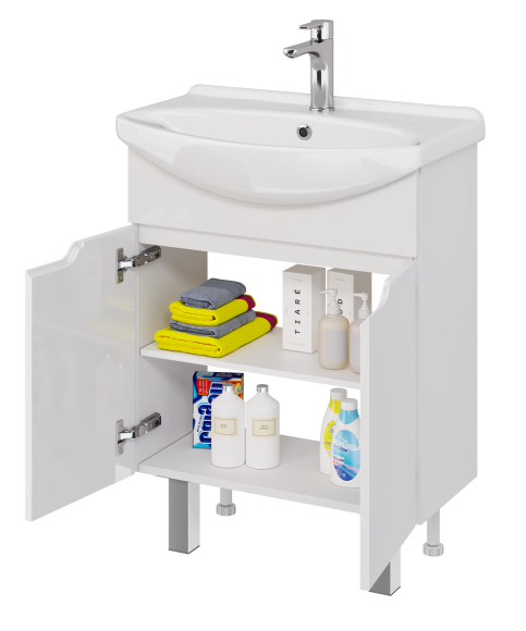 Тумба DAVID D, 65 см , подвесная/напольная,2 дверцы, белый глянец, под ум. Лагуна 65