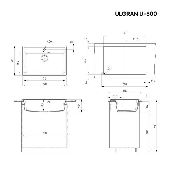 Мойка Ulgran U-600-328, бежевый