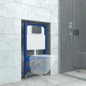 Инсталляция EvaGold 545-4 для подвесного унитаза кнопка пластик квадрат черный матовый 