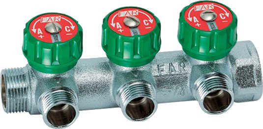 Коллектор FAR 3/4&quot; х 1/2&quot; 3 выхода, регулирующий, плоское уплотнение