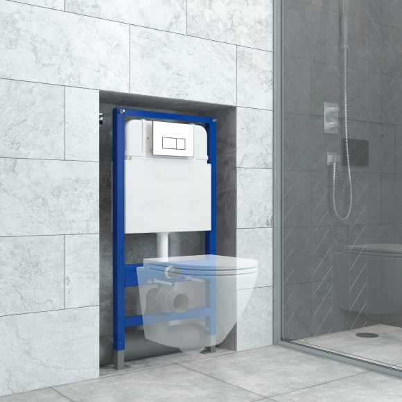 Инсталляция EvaGold 545-9 для подвесного унитаза кнопка пластик прямоугольник хром глянец 