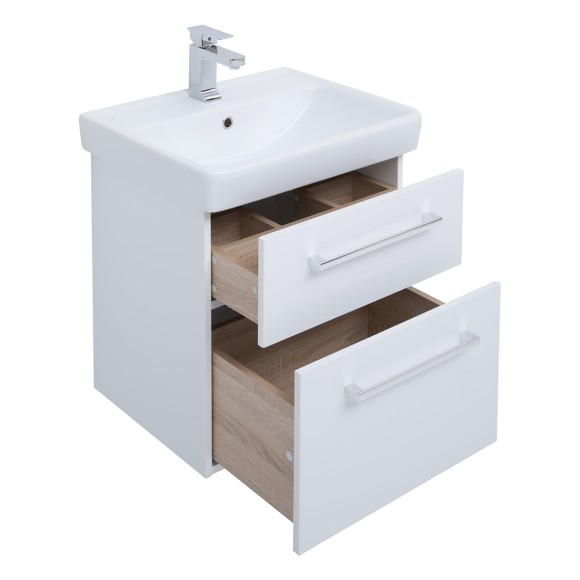 Тумба Q MAX, 55 см, подвесная, 2 ящика, белый глянец Тумба Q MAX, 55 см, подвесная, 2 ящика, белый глянец