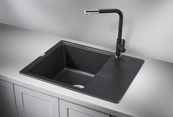 6201, ШВАРЦ (чёрный металлик), кухонная мойка, кварц