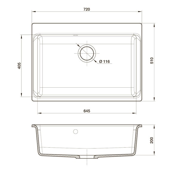 Мойка кухонная RIVELATO Axel 70, 720x540, Х-70 темно-бежевый, кварц