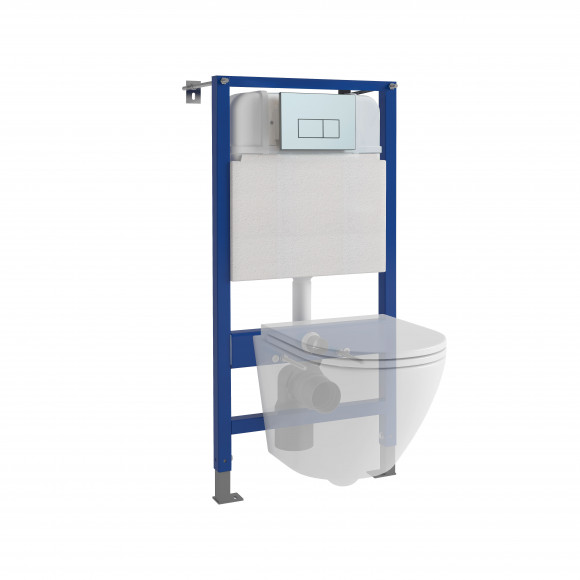 Инсталляция EvaGold 545-11 для подвесного унитаза кнопка пластик прямоугольник хром матовый 