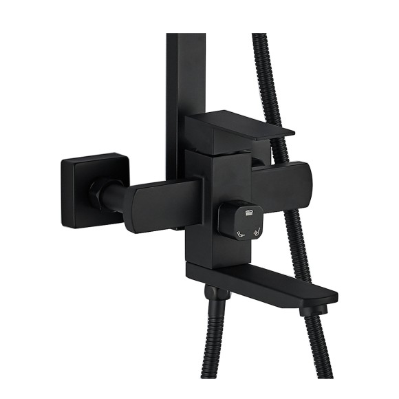 FS02B Душевая стойка со смесителем нержавейка, черный EvaGold