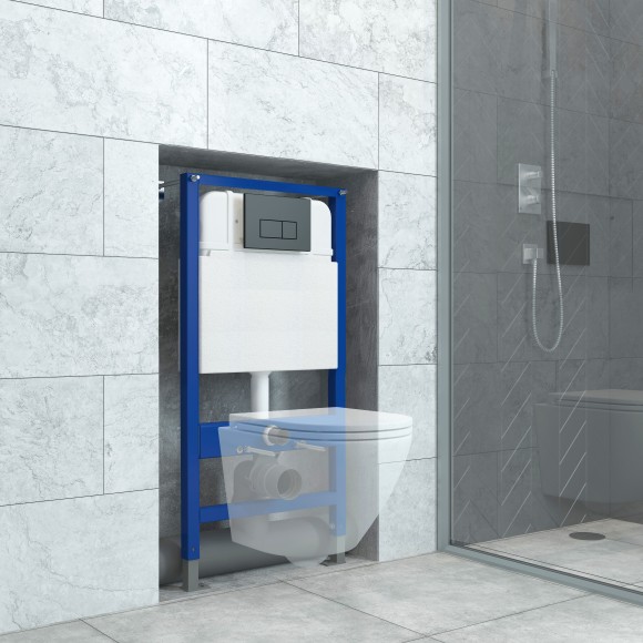 Инсталляция EvaGold 545-12 для подвесного унитаза кнопка пластик прямоугольник черный матовый 