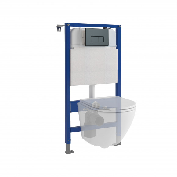 Инсталляция EvaGold 545-12 для подвесного унитаза кнопка пластик прямоугольник черный матовый 