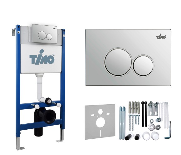 TIMO Комплект 3 в 1 унитаз белый SOLI + инсталляция + кнопка смыва KULO глянцевая хромированная с шумоизоляцией и креплениями