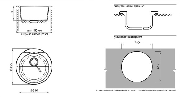 GRANFEST Мойка RONDO 480  1-чаша D-475мм топаз арт.GF-