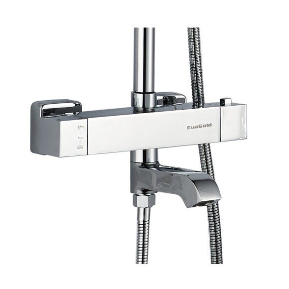 FS03C Душевая стойка со смесителем латунь, хром с терморегуляцией EvaGold