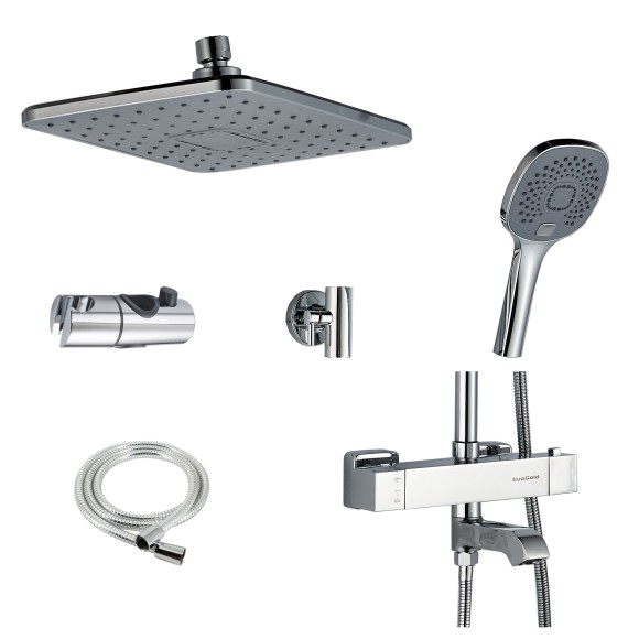 FS03C Душевая стойка со смесителем латунь, хром с терморегуляцией EvaGold