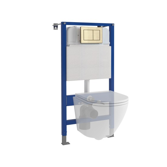 Инсталляция EvaGold 545-21 для подвесного унитаза кнопка нержавейка квадрат золото 