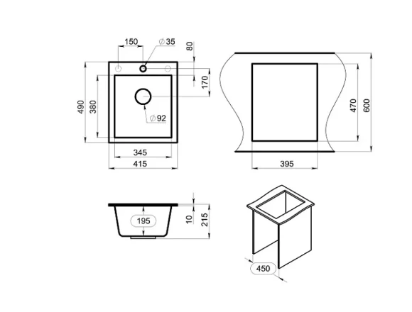 4201, ГРАФИТ (ЧЁРНО-СЕРЫЙ), кухонная мойка, кварц