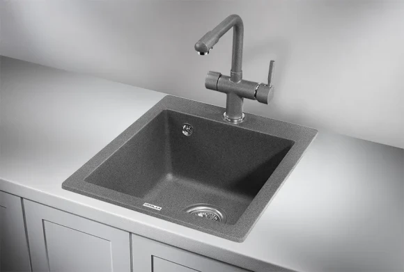 4201, ГРАФИТ (ЧЁРНО-СЕРЫЙ), кухонная мойка, кварц