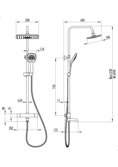 FS03B Душевая стойка со смесителем латунь, черный с терморегуляцией EvaGold