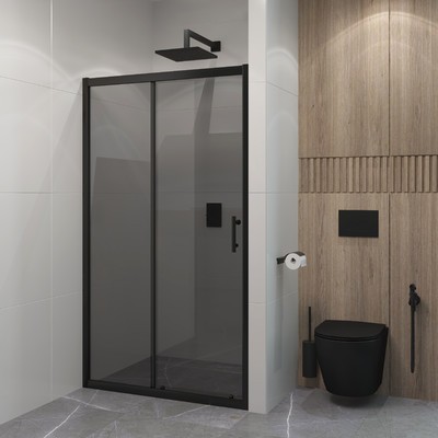 EG1BT Душевое ограждение в проем EvaGold 100х190, профиль черный матовый, тонированное стекло