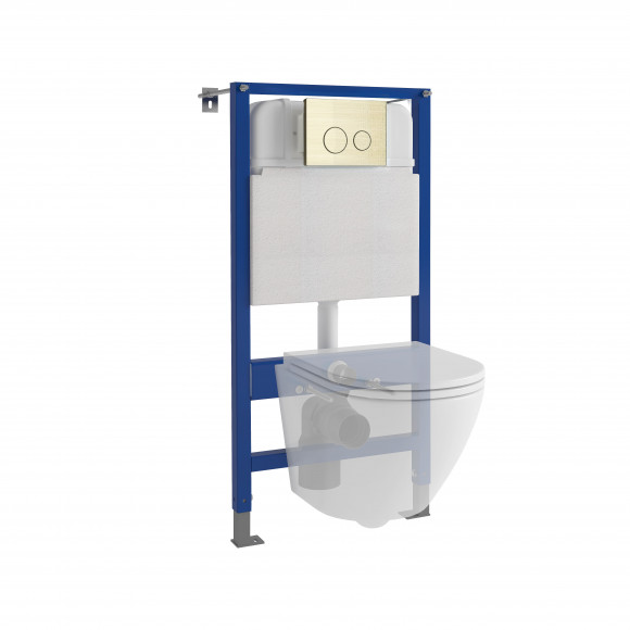 Инсталляция EvaGold 545-25 для подвесного унитаза кнопка нержавейка круг золото 