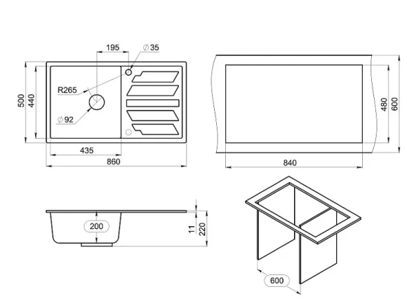 8601, ШВАРЦ (чёрный металлик), кухонная мойка, кварц 8601, ШВАРЦ (чёрный металлик), кухонная мойка, кварц